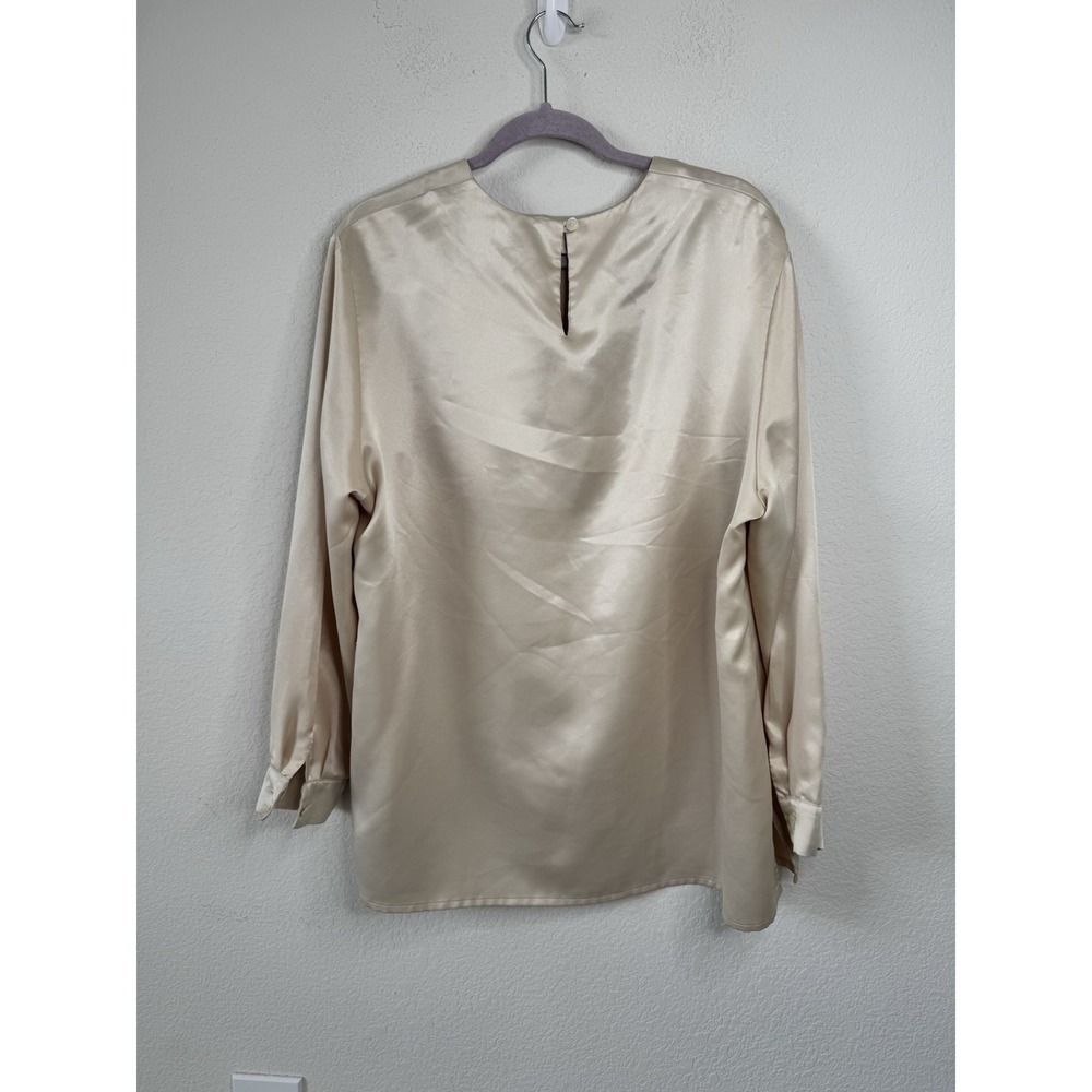 Vtg Givenchy Satin Blouse Champagne Embroidered Logo Women's 18W Quiet Luxury - Picture 4 of 11